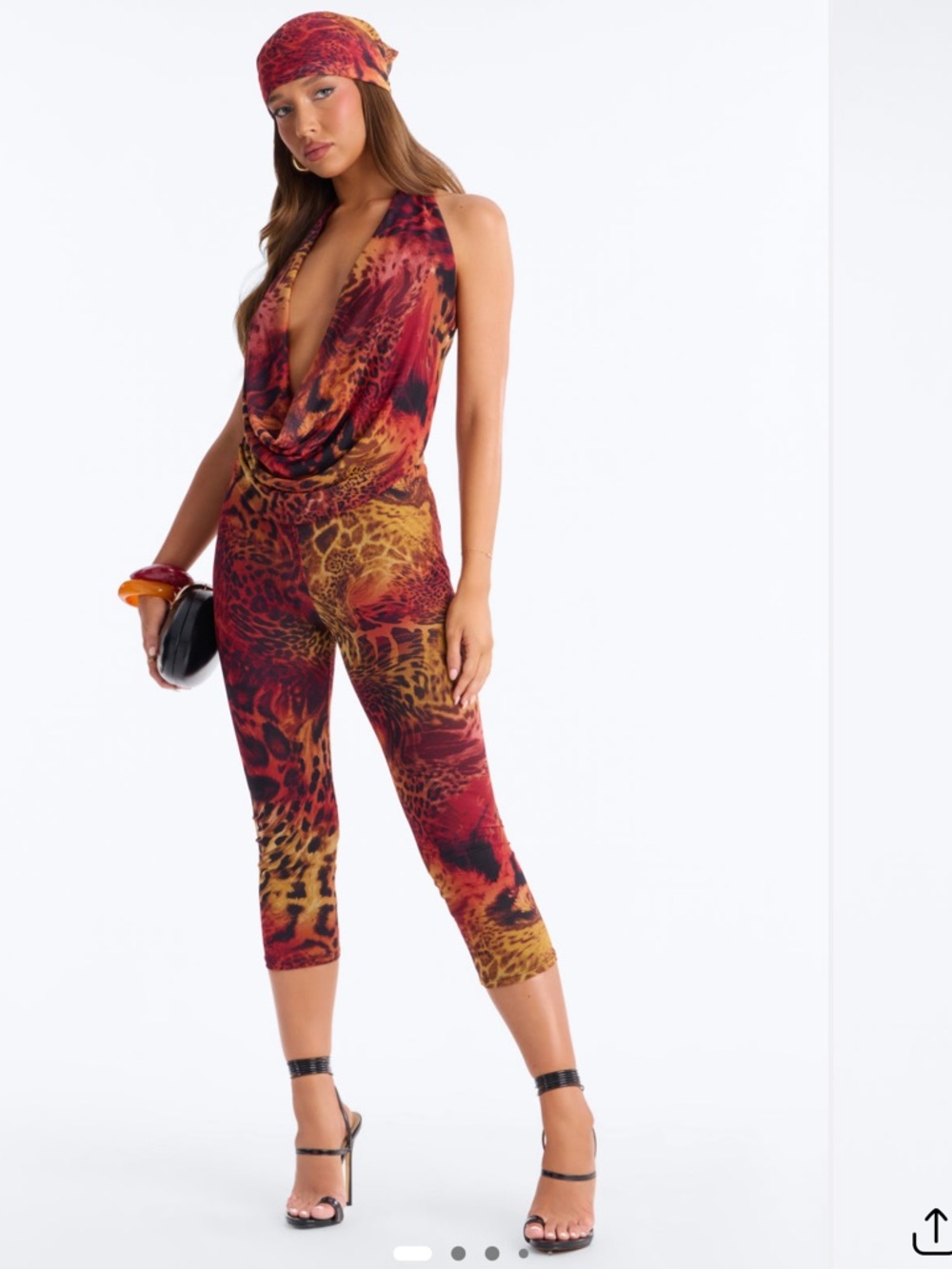 Fashion Nova Red & Orange Leopard-Print Capri Jumpsuit